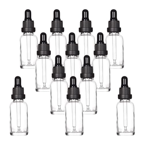YIZHAO Clear Glass Dropper Bottle 1oz, Tincture Bottles with Glass Dropper, for Essential Oils, Aromatherapy, Cosmetic, Laboratory, Pharmacy, Liquids, Travel –12 Pcs - color: Transparent, size: 30ml-12