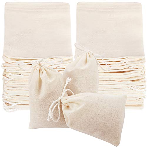 Boao 50 Pcs Cheese Cloth Tea Bags 4 x 3 Inch for Straining Reusable Tea Filter Loose Empty Soup Spice Bags for Cooking Cold Brew Coffee Muslin Strainer