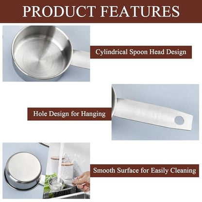 6Pcs Stainless Steel Measuring Cup, 1/4 Cup - 60ml Metal Measuring Cup, Comfortable Hand Feeling Measuring Scoops for Coffee Cooking Baking Kitchen - size: 1/4 cup