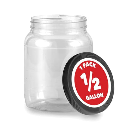 Stock Your Home Half Gallon Clear Plastic Jars with Lids (1 Pack) 64 oz Wide Mouth Large Jar with Lid, Big Container for Candy, Cookies, Arts & Crafts, Bartender Money Tips, Kitchen & Pantry Storage - size: 0.5 Gallon