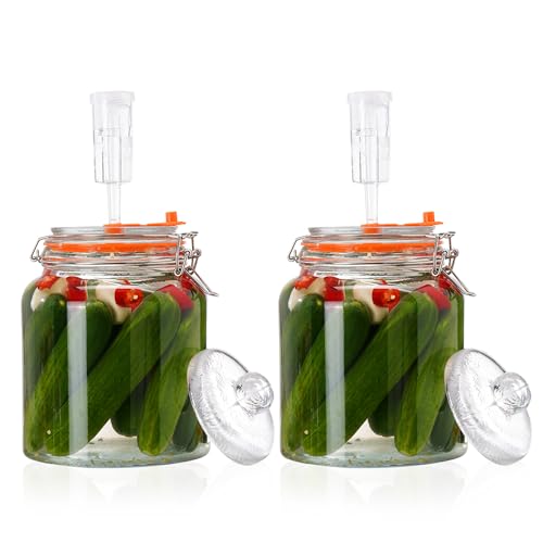0.6 Gal Fermentation Kit, Glass Jars, Weights & Airlocks, 2 Pack | Perfect for Sauerkraut, Kimchi, Kombucha and Pickles - size: 0.6 Gallon