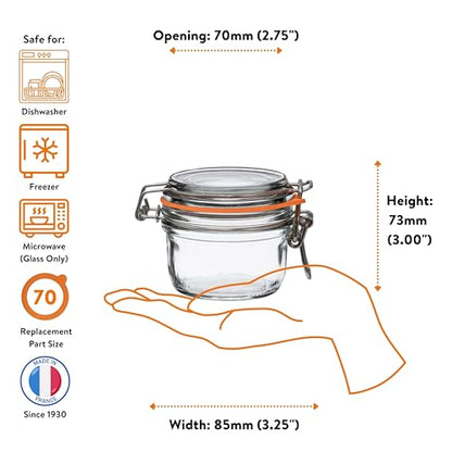 Le Parfait Super Terrine 125mL (4oz) Zero Waste Eco-Friendly Glass Canning Jars, Airtight Rubber Seal & Wire Bail Lid, BPA-Free, Water Bath Safe for Food Storage & Preserving, Made in France, 4PK - color: 125ml (Set/4)