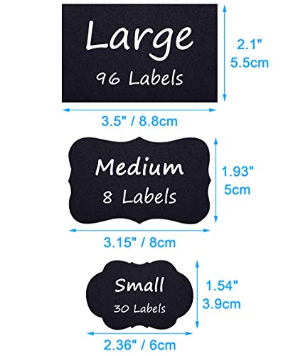 Wisdompro 134 Pcs Chalkboard Labels, Waterproof Blackboard Stickers & Pen | Multiple Sizes, Durable Vinyl, Reusable, Removable, for Storage Bins, Food Container, Mason Jars, Bottles - size: Small, Medium, Large