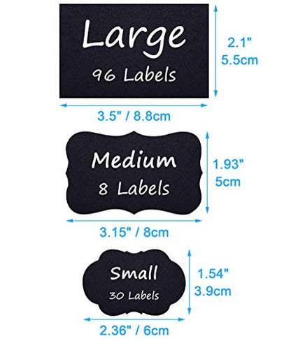 Wisdompro 134 Pcs Chalkboard Labels, Waterproof Blackboard Stickers & Pen | Multiple Sizes, Durable Vinyl, Reusable, Removable, for Storage Bins, Food Container, Mason Jars, Bottles - size: Small, Medium, Large