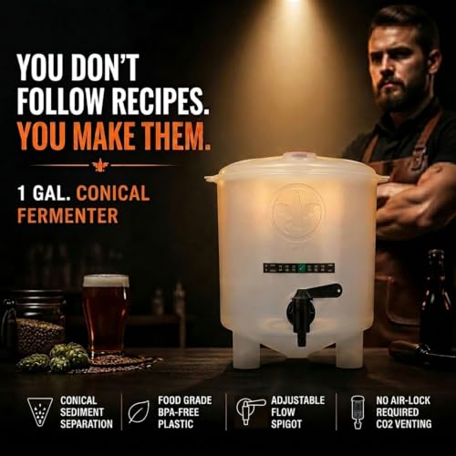 Craft Beer Making Kit Plus Bottles - Our Conical Fermenter Eliminates Sediment and Makes Bottling a Snap - 1 Gal. Recipe Included