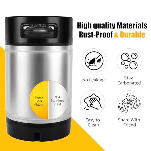 MRbrew 2 Pcs 2.5 gallon Ball Lock Kegs, Stainless Steel Corny Kegs with Dual Rubber Handles Stackable Design, Pressure Relief Valve 10L Cornelius Keg for Home Brewing