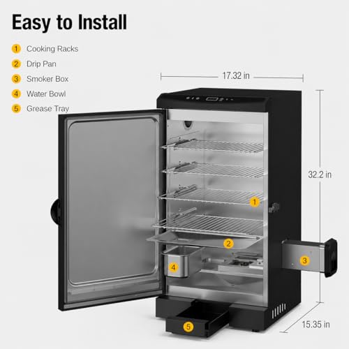 EAST OAK 30" Electric Smoker for Outdoors | Up to 6× Longer Smokes on a Single Load | Side Chip Loader for Uninterrupted Smoking | Bigger Batches with 725 sq in Cooking Area - color: Black – Standard