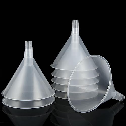 ABuff 8PCS Plastic Funnels, 6 Inch Wide Mouth Large Clear Plastic Funnels Oil Funnel Liquid Transfer Funnel for Liquid, Spices, Powder, Lotion, Oils