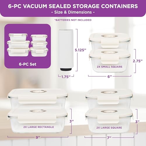 HOLDN’ STORAGE Vacuum Food Storage Containers, Set of 6 Glass Containers Mix & Electronic Pump - Keep Food Fresh Longer, BPA-Free Glass, Leak-Proof, Ideal for Meal Prep, Marinating - size: Set of 6 Mix: Electronic Pump