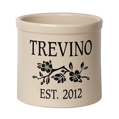 Personalized 2 Gallon Crock Pot. Two lines of text and flower branch design