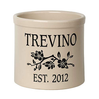 Personalized 2 Gallon Crock Pot. Two lines of text and flower branch design