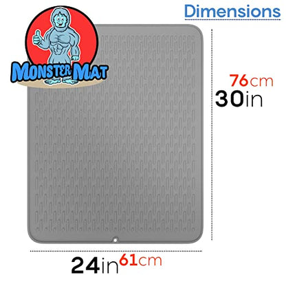 Monster Mat Extra Large Silicone Dish Drying Mat (30"x24") – Heavy Duty & Fast-Drying Silicone Mat - Non-Slip XL Dish Drying Mat For Kitchen Counter - Gray