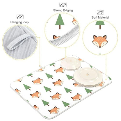 Fox Tree White Dish Drying Mat for Kitchen Counter Super Absorbent Draining Mat with Non-slip Backed Dish Rack Pad for Draining Racks Countertops Sinks Dish Bottles Cups Bowl