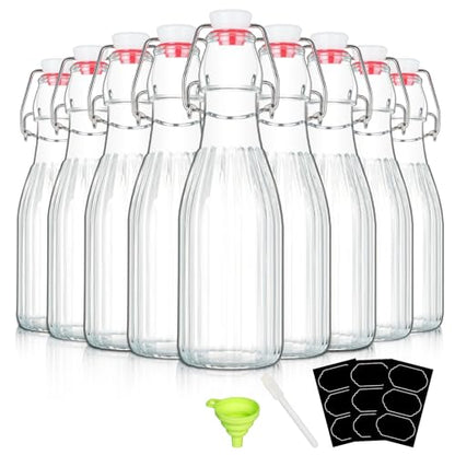 9 Pack Swing Top Glass Bottles 8oz Flip Top Glass Bottles with Airtight Lids for Home Brewing,2nd Fermentation,Kombucha,Kefir,Vanilla Extract,Juice,Tea,Beverages,Soda,Oil,Vinegar,Limoncello,Beer