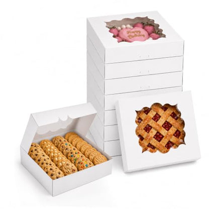 NPLUX 20 Pack Pie Boxes 10x10x3inch Bakery Boxes with Window Dessert Pastry Box for Pies,Cheesecakes and Chocolate Covered Strawberries, Graduation Gifts Party Favors(White) - color: White