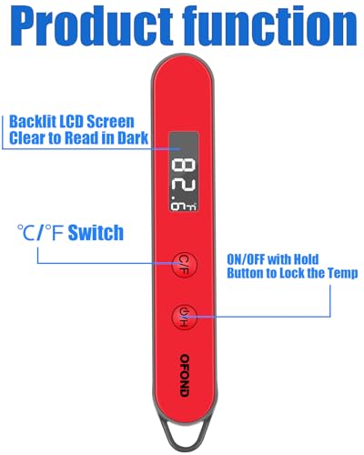 Instand Read Thermometer for Cooking, Digital Meat Thermometer Magnetic One AAA Battery, Folding Food Temp for Grill, BBQ, Steak, Candy, Large Screen, Pocket Kitchen Utensils & Gadgets (Red) - color: Red