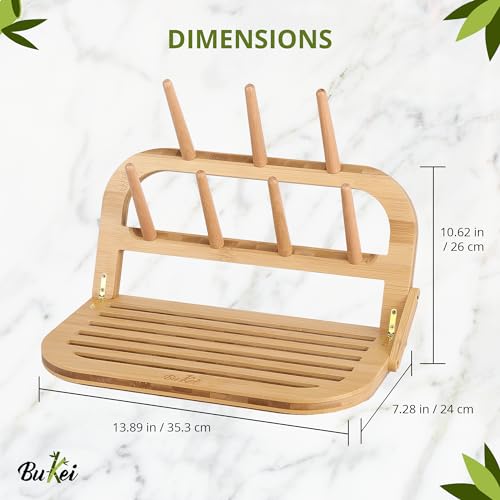 Bamboo Baby Bottle Drying Rack - Space Saving Bottle Dryer & Holder