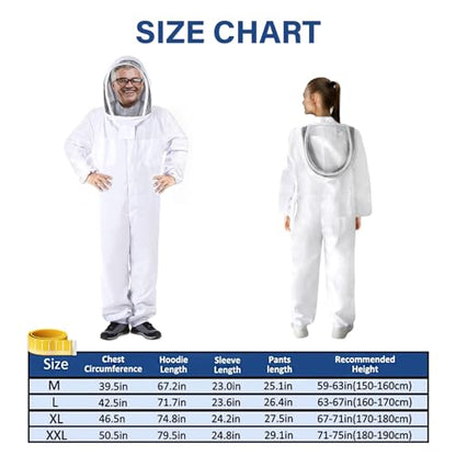 Professional Bee Suit for Men Women, Beekeeping Suit Beekeeper Suit with Glove &Ventilated Hood, Multi-Size Bee Outfit for Backyard and Bee Keeper - style: L for 5'3"-5'7"