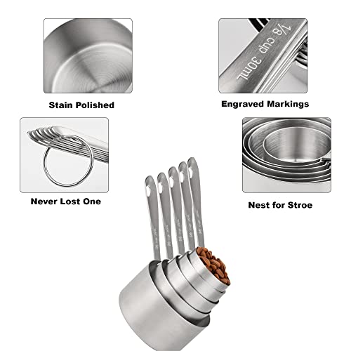 Measuring Cups and Spoons Set, 18/8 Stainless Steel Measuring Cups and Spoons Set, 5 Metal Measuring cup & 6 Baking Measuring Spoon, Imperial & Metric Measure Cup and Spoon Set 11 - color: Siliver, size: B: 5cups+6spoons