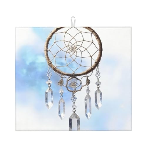 White fantasy dream catcher Dish Drying Mat for Kitchen Counter, Absorbent Microfiber Drainer Mats, Non-slip Kitchen Draining Mat for Coffee Machine Dish Rack Pad 18"x16" Dish Drainer Pad - color: White Fantasy Dream Catcher