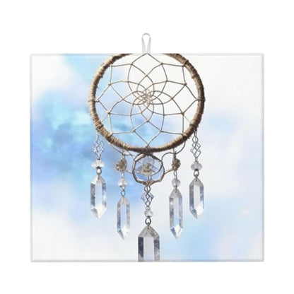 White fantasy dream catcher Dish Drying Mat for Kitchen Counter, Absorbent Microfiber Drainer Mats, Non-slip Kitchen Draining Mat for Coffee Machine Dish Rack Pad 18"x16" Dish Drainer Pad - color: White Fantasy Dream Catcher