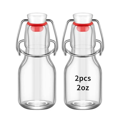 2Pcs Swing Top Small Glass Bottles 2 oz With Flip Airtight Lids for Home Brewing, Beverages, Oil, Vinegar, Water, Soda,Limoncello, Homemade liquor, vanilla (Red cap) - color: Red cap