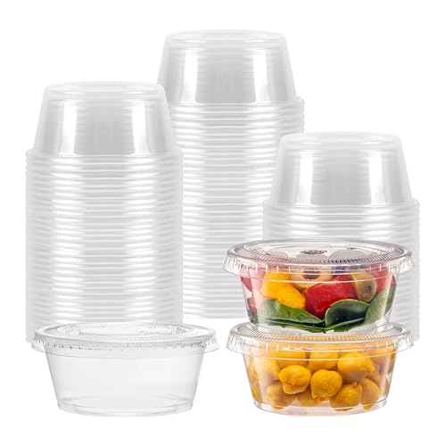 TashiBox 100 Sets 3.25 oz Plastic Disposable Portion Cups with Lids, Souffle Cups, Jello Cups, Snack Cups - size: 3.25oz-100Sets