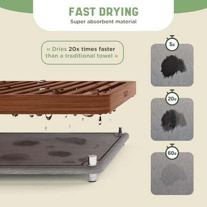 NIUM Stone Drying Mat for Kitchen Counter & Bamboo Rack - 16″x12″ - Diatomaceous Earth Dish drying mat Ultra Absorbent & Fast Drying - EcoFriendly with Non-Slip Pads & Anti-Moisture Design - color: Dark Bamboo