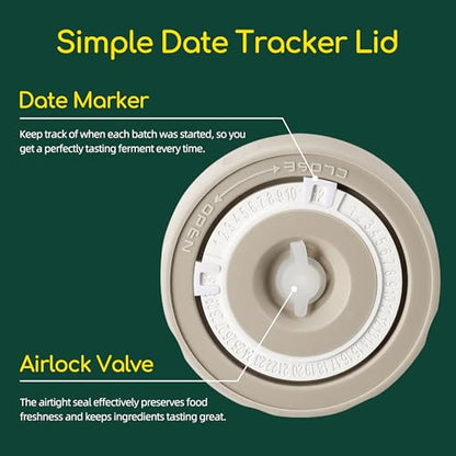 64oz Fermentation Jar Kit with Date-Tracking Lid Airlock Seal and Fermenting Weights, Wide Mouth Glass Jars with Scale Mark for Making and Storing Sauerkraut, Pickles (Pack of 2)