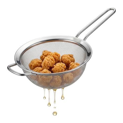 18/8 Stainless Steel Fine Mesh Strainer Skimmer - Heavy-Duty Food-Grade with Heat-Resistant Handle for Frying & Grease Straining, 4.7 inches - size: 12CM