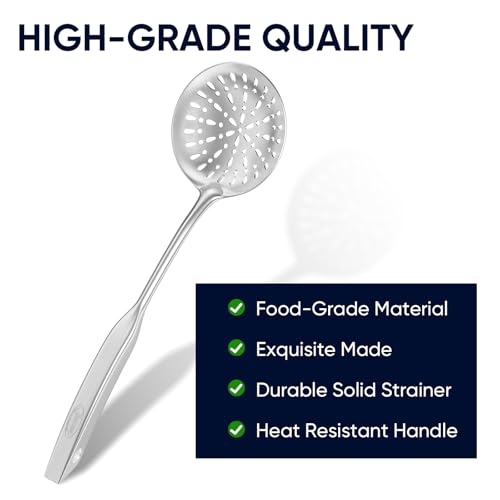 Skimmer Slotted Spoon, [Rustproof, Integral Forming, Durable] Newness 304 Stainless Steel Slotted Spoon with Vacuum Ergonomic Handle, Comfortable Grip Design Strainer Ladle for Kitchen, 14.96 Inches - size: Length:14.96 Inches(38 cm)