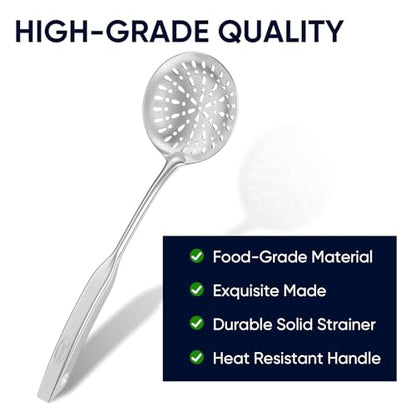 Skimmer Slotted Spoon, [Rustproof, Integral Forming, Durable] Newness 304 Stainless Steel Slotted Spoon with Vacuum Ergonomic Handle, Comfortable Grip Design Strainer Ladle for Kitchen, 14.96 Inches - size: Length:14.96 Inches(38 cm)