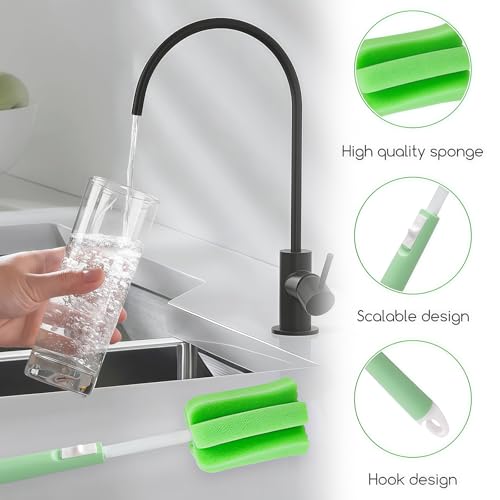3PCS Adjustable Sponge Cleaning Brush Long Handle Bottle Scrubber Soft for Coffee Glasses Pot Milk Cup Mugs Winebottle Baby Narrow Neck Bottles Random Color
