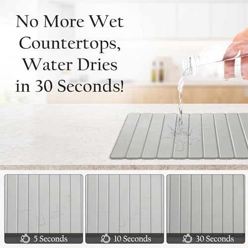 Large Stone Drying Mat for Kitchen Counter | Premium Diatomaceous Earth Coaster Set for Dishes | Non-Slip Kitchen Sink Mat | Fast-Absorbing, Eco-Friendly | 23" x 15.5" (Light Grey) - color: Light Grey