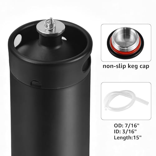 MRbrew Pressurized Mini Keg 128oz, 304 Stainlsee Steel Mini Kegerator with Exhaust Valve Designed Cap Portable Beer Growler for Homebrew And Craft Beer (Black) - color: Black