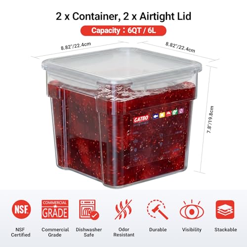 2 Pack 6 QT Airtight Food Storage Containers with Lids, Commercial Kitchen Ingredient Containers with Recessed Handles and Labeling Area, Clear Stackable Storage for Rice, Flour, Sugar, Grains - size: 2 X 6.0(QT)