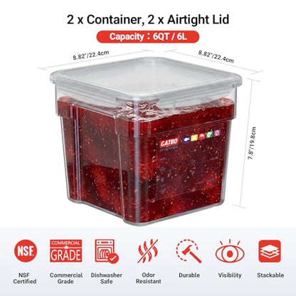 2 Pack 6 QT Airtight Food Storage Containers with Lids, Commercial Kitchen Ingredient Containers with Recessed Handles and Labeling Area, Clear Stackable Storage for Rice, Flour, Sugar, Grains - size: 2 X 6.0(QT)