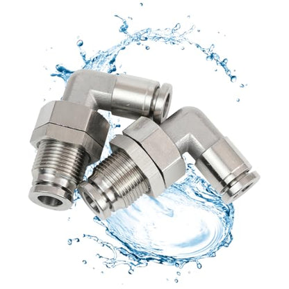 2Pcs 304 Stainless Steel Bulkhead Elbow 1/4" x 1/4" Tube OD Push to Connect Tube Fitting, PLM-1/4 Bulkhead 90 Degree Elbow Pneumatic Quick Connect Air Fitting - size: 1/4" x 1/4"