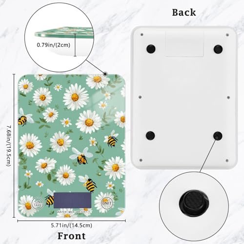 Food Scale Kitchen Scale for Baking Cooking Digital Food Weighing Measuring Scale Small Waterproof Electric Food Scale Mint Green Daisy Flowers and Bees - color: Mint Green Daisy Flowers and Bees