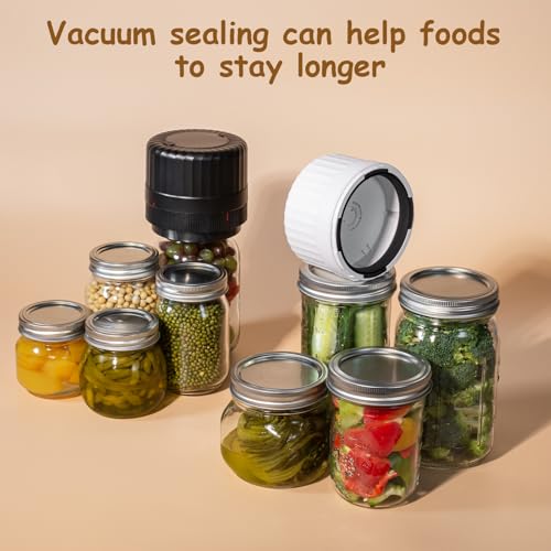 HTPOW Automatic Mason Jar Vacuum Sealer, One-Touch for Food Storage | Canning, pickling, one-touch operation, 1300mAh rechargeable battery, wide & regular mouth jar compatible - color: White