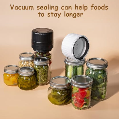 HTPOW Automatic Mason Jar Vacuum Sealer, One-Touch for Food Storage | Canning, pickling, one-touch operation, 1300mAh rechargeable battery, wide & regular mouth jar compatible - color: White