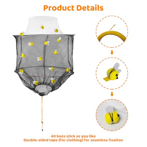 Beekeeper Costume Set Bee Keeper Hat with Veil 2PCS&40pcs Felt Bees 1 Roll Of Double-Sided Tape