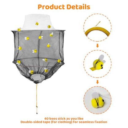 Beekeeper Costume Set Bee Keeper Hat with Veil 2PCS&40pcs Felt Bees 1 Roll Of Double-Sided Tape