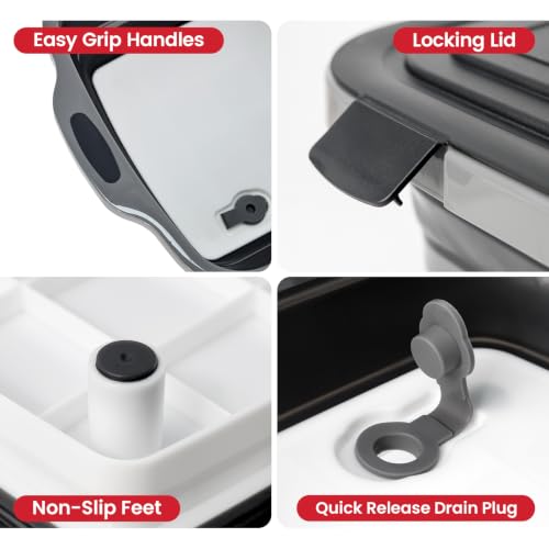 BBQ Prep Tub 3-IN-1 Large 8L Collapsible Cutting Board with Locking Lid for Meal Prep Marinating Food, Camping Sink with Colander, Dish Basin, Storage Blanket for Camping Picnic BBQ, Black - color: Black 8L