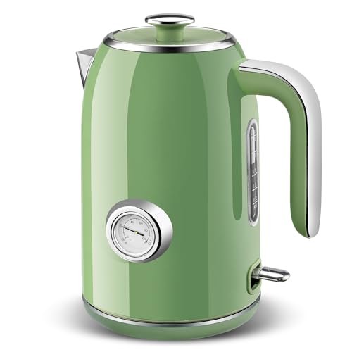 Pukomc Electric Kettle,1.7L Stainless Steel Electric tea kettle with Temperature Gauge, Fast Boiling, Auto Shut - off, BPA - Free, Boil - Dry Protection, (Retro Green) - color: Green