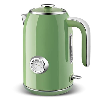 PUKOMC Electric Kettle,1.7L Stainless Steel Electric tea kettle | Temperature Gauge, Fast Boiling, Auto Shut - off, BPA - Free, Boil - Dry Protection 1500W,LED Light,Easy clean - color: Green