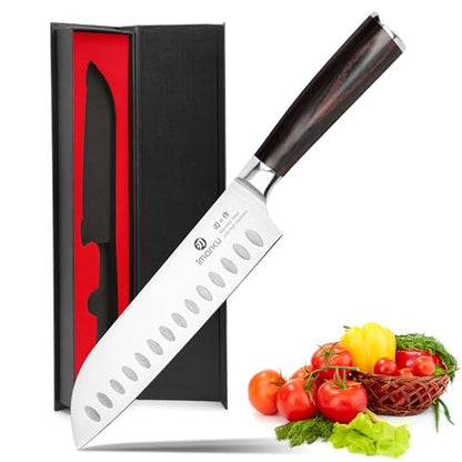 imarku Chef Knife 7 Inch Kitchen Knife Ultra Sharp Santoku Knife - High Carbon Japanese Chefs Knife, Kitchen Gadgets 2025, Apartment Essentials, Birthday Gifts for Him Her, Best Gifts for Women Men - color: Brown and Silver