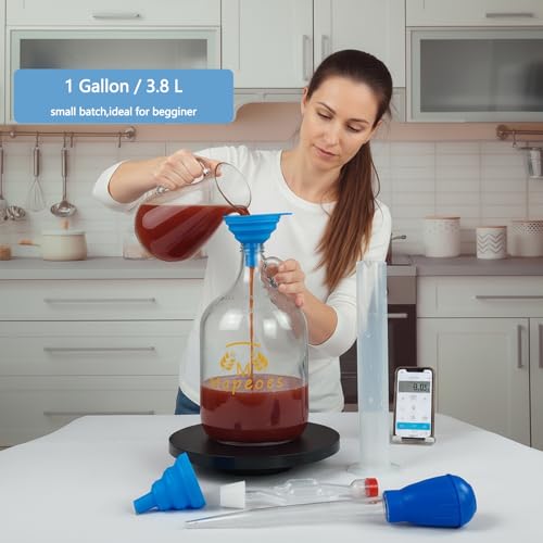 1 Gallon Home Brewing Making Kit for Beer, Wine, Mead & Cider, Glass Carboy Fermenter with Brew Bag, Hydrometer, Bung & Airlock,Siphon, Funnel, Temp Strip,Beginners/Starter Brew Set
