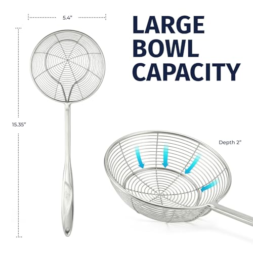 Zulay Kitchen Premium Stainless Steel Skimmer Strainer Ladle - 15” Large Straining Spoon for Frying, Boiling & Blanching - Durable, Rust-Resistant & Heat-Proof Kitchen Tool for Everyday Use - size: Skimmer Strainer