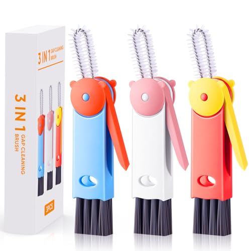 3 in 1 Cup Lid Cleaning Brush, Portable Gap Cleaner Brush - Multifunctional Bottle Cleaning Brush for Bottle Gap/Tight Spaces/Travel Bottle Lid, Home Kitchen Crevice Brush Tools, 3 PCS - color: Pink Blue Red